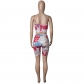 Fashion printing shorts set with hollow out two piece bandage M054