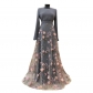 Three Dimensional Flower Hollow Splicing Evening Gowns Long Ladies Dress 21402